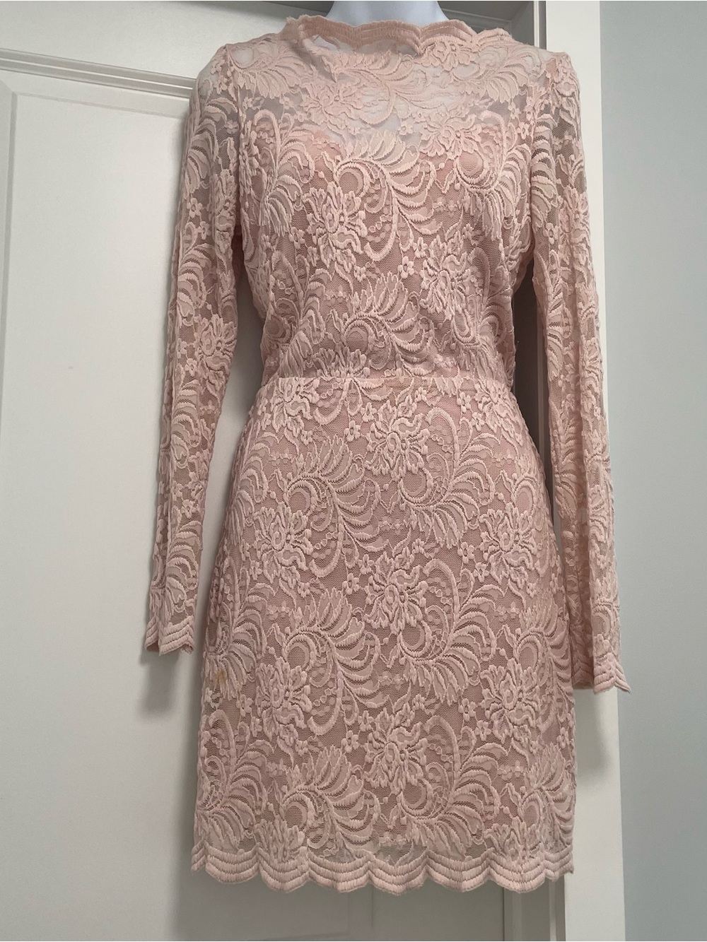 bebe Pale Pink Lace Long-Sleeve Sheath Dress